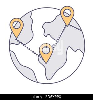 Globe with connected location pointers, international business vector Stock Vector
