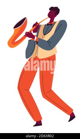 Saxophone player, jazz or blues music performance vector Stock Vector