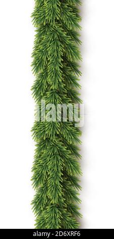 Fir branches vertical seamless pattern. Vector Christmas tree background. Stock Vector
