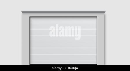 Modern garage house door. Realistic entrance gate to rooms, home, store, shop, parking space or warehouse. Closed front automatic door opening by Stock Vector