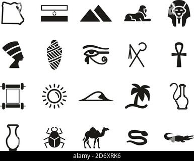 Egypt Country & Culture Icons Black & White Flat Design Circle Set Big ...