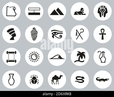 Egypt Country & Culture Icons Black & White Flat Design Circle Set Big Stock Vector
