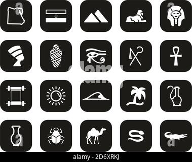 Egypt Country & Culture Icons White On Black Flat Design Set Big Stock Vector