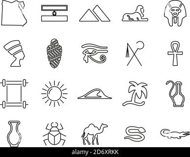 Egypt Country & Culture Icons Black & White Thin Line Set Big Stock Vector
