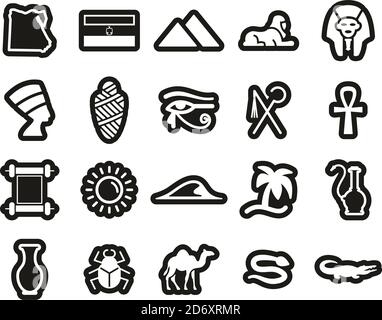Egypt Country & Culture Icons White On Black Sticker Set Big Stock Vector