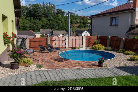 Cz Backyard Pool small home swimming pool with clear water in village house, Czech ...