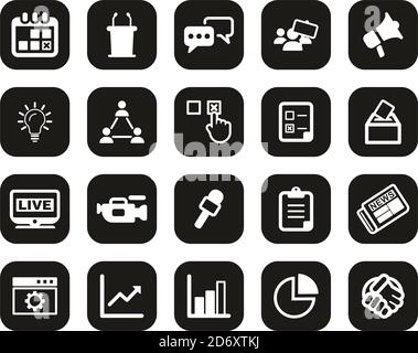 Elections Or Voting Icons White On Black Flat Design Set Big Stock Vector