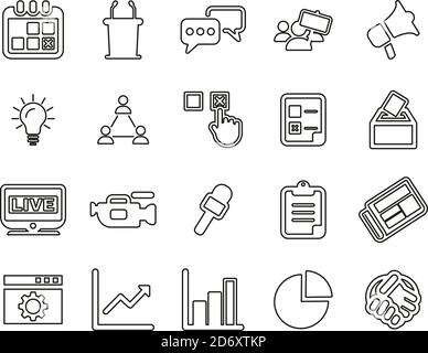 Elections Or Voting Icons Black & White Thin Line Set Big Stock Vector