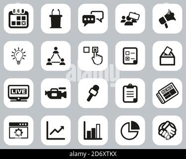 Elections Or Voting Icons Black & White Flat Design Set Big Stock Vector