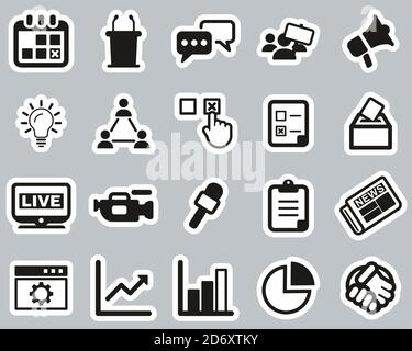 Elections Or Voting Icons Black & White Sticker Set Big Stock Vector
