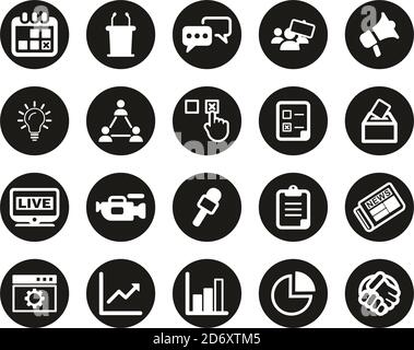 Elections Or Voting Icons White On Black Flat Design Circle Set Big Stock Vector