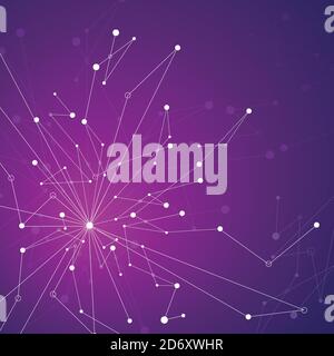 Geometric pattern with connected lines and dots. Vector illustration on violet background Stock Vector