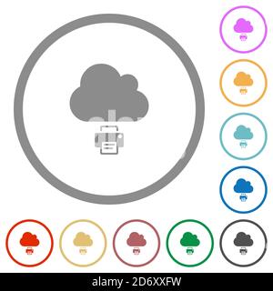 Cloud printing flat color icons in round outlines on white background Stock Vector