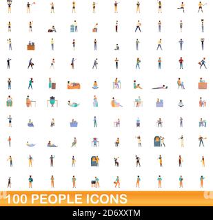 100 people icons set. Cartoon illustration of 100 people icons vector set isolated on white background Stock Vector