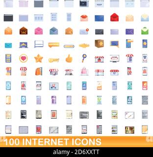 100 internet icons set. Cartoon illustration of 100 internet icons vector set isolated on white background Stock Vector