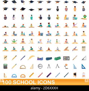 100 school icons set. Cartoon illustration of 100 school icons vector set isolated on white background Stock Vector