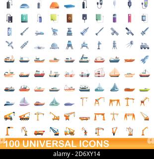 100 universal icons set. Cartoon illustration of 100 universal icons vector set isolated on white background Stock Vector