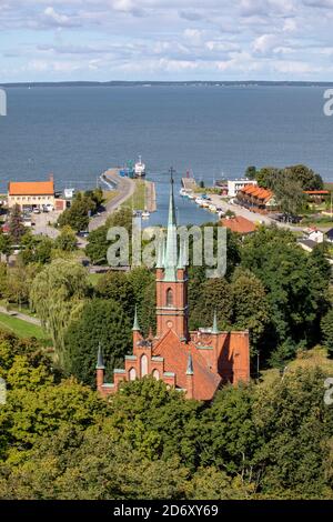 Aerial view of Frombork and Vistula Lagoon, Poland. View from the Radziejowski Tower on Cathedral Hill Stock Photo