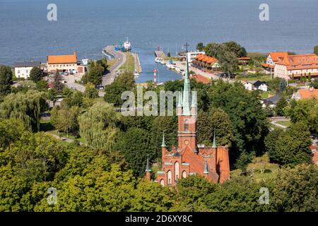 Aerial view of Frombork and Vistula Lagoon, Poland. View from the Radziejowski Tower on Cathedral Hill Stock Photo