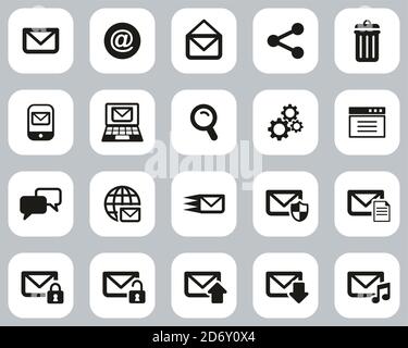 Email Icons Black & White Flat Design Set big Stock Vector