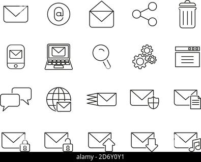 Email Icons Black & White Thin Line Set Big Stock Vector