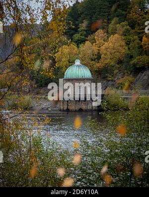 The Elan Valley Reservoirs are a chain of man-made lakes created from damming the Elan and Claerwen rivers within the Elan Valley in Mid Wales. Stock Photo