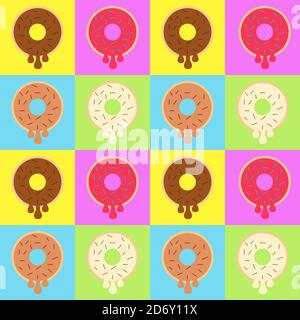 Illustration vector design of variant donuts make a pattern. Good to place as cafe or food court wallpaper. Stock Vector