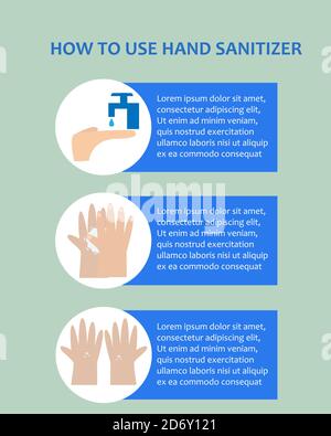 Illustration vector design of how to use hand sanitizer infographics Stock Vector