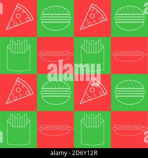 Illustration vector design of burger, pizza, french fries and hotdog in pattern design. Fit to put on packaging, Italian cafe, Italian restaurant, foo Stock Vector