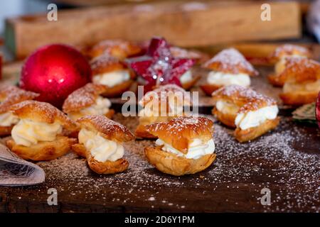 Christmas Pastries on wooden background Stock Photo