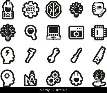 Engineering Icons White On Black Sticker Set Big Stock Vector