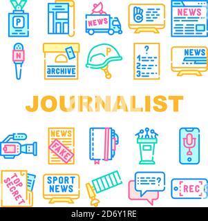 Journalist Accessories Collection Icons Set Vector Illustrations Stock Vector