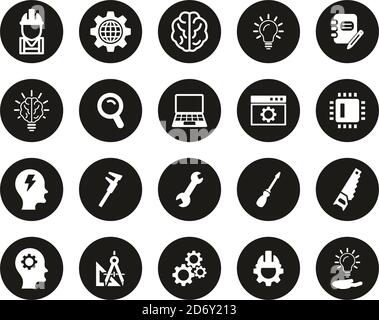 Engineering Icons White On Black Flat Design Circle Set Big Stock Vector