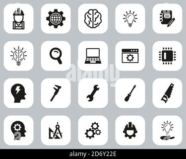Engineering Icons Black & White Flat Design Set Big Stock Vector