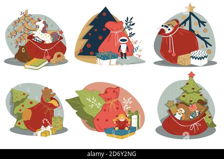 Presents for christmas in sack, xmas holidays Stock Vector