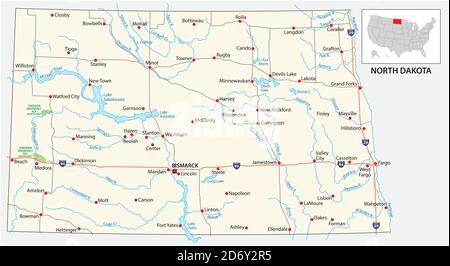 road map of the US American State of north dakota Stock Vector