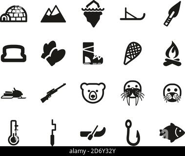 Eskimo Culture & Tools Icons Black & White Set Big Stock Vector