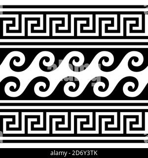 Greek wave and  key pattern seamless vector design - retro geometric ornament inspired by ancient Greece pottery art Stock Vector
