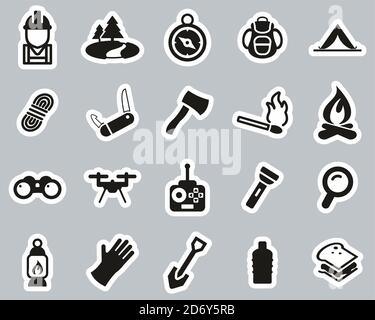 Expedition & Exploring Icons Black & White Sticker Set Big Stock Vector
