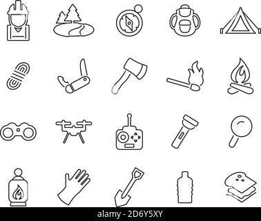 Expedition & Exploring Icons Black & White Thin Line Set Big Stock Vector