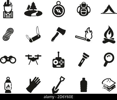 Expedition & Exploring Icons Black & White Set Big Stock Vector