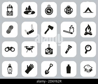 Expedition & Exploring Icons Black & White Flat Design Set Big Stock Vector
