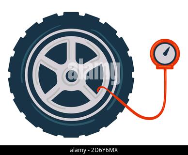Measuring pressure on car tyre using scale vector Stock Vector