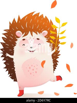 Happy Hedgehog Smiling Playing in Nature Fun Child Stock Vector