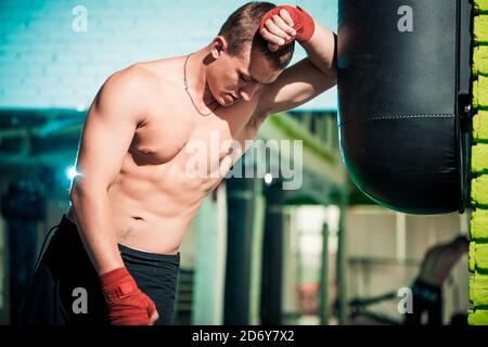 young sports man portrait in gym Stock Photo