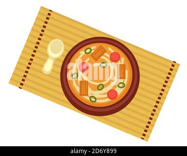 Bowl with ramen soup with noodles, chinese cuisine Stock Vector
