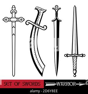 Ancient Europe weapon - set of swords. Vikings sword, sword knights crusaders, Celtic sword Stock Vector