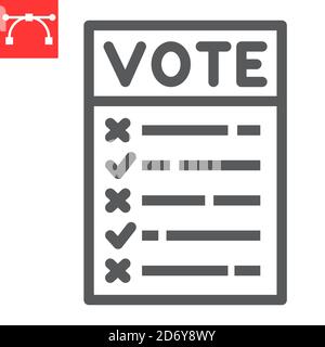 Ballot paper line icon, election and checklist, voting paper sign vector graphics, editable stroke linear icon, eps 10. Stock Vector