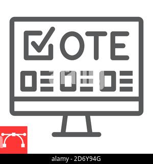 Online voting line icon, election and online vote, monitor sign vector graphics, editable stroke linear icon, eps 10. Stock Vector