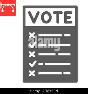 Ballot paper glyph icon, election and checklist, voting paper sign vector graphics, editable stroke solid icon, eps 10. Stock Vector